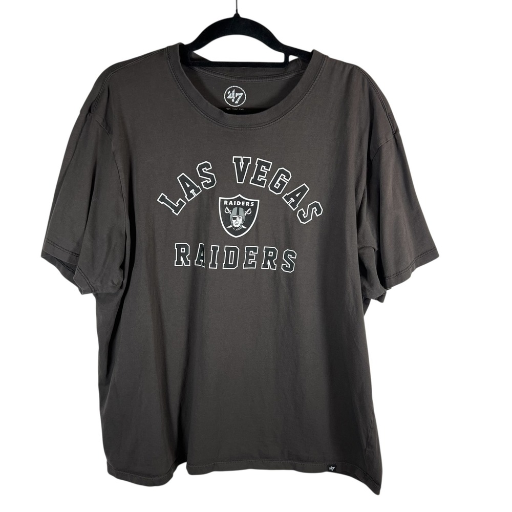 47 Brand Las Vegas Raiders Mens 2XL T-Shirt Charcoal Gray NFL Graphic Tee Cotton